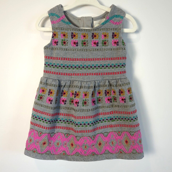 Peek Aren't You Curious Gray Embroidered Cotton Dress Size 6-12 Month - Picture 1 of 6